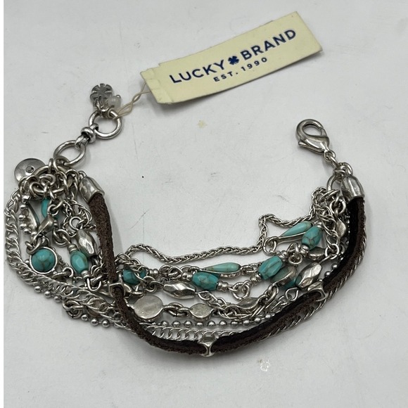 Lucky Brand Jewelry - Lucky Brand MultiStrand Semi Precious Stone Chain Silver Tone Bracelet New Sz SM